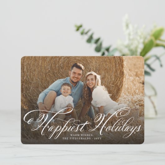 Cartes Pour Fêtes Annuelles Joyeuses vacances Fancy White Script Classic Photo (Debout devant)