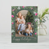 Cartes Pour Fêtes Annuelles Joyeuses vacances Forêt Vert Rose Arc Botanique (Debout devant)