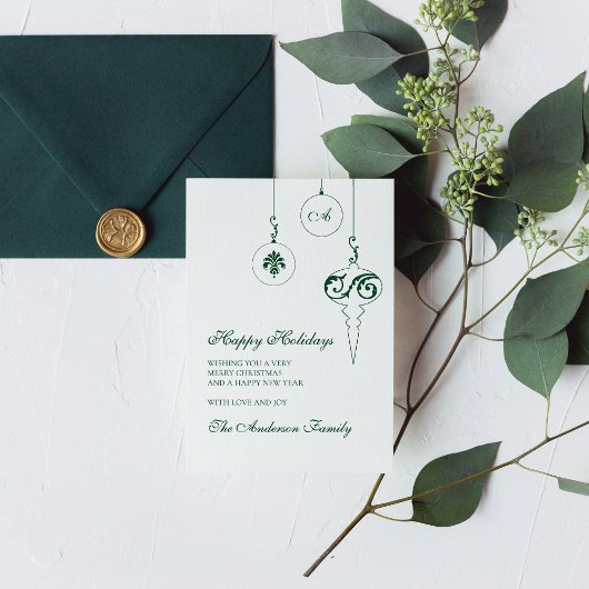 Cartes Pour Fêtes Annuelles Joyeuses vacances hiver vert Monogramme Bauble pho