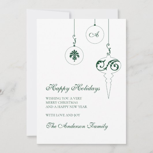 Cartes Pour Fêtes Annuelles Joyeuses vacances hiver vert Monogramme Bauble pho (Devant)