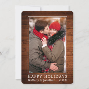 Cartes Pour Fêtes Annuelles Joyeuses Vacances Minimalistes Couple Photo Bois