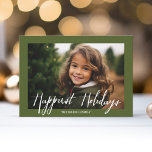 Cartes Pour Fêtes Annuelles Joyeuses vacances Moderne Full Photo Motif tribal<br><div class="desc">Une bordure simple avec une seule photo et un design minimal en fait un choix idéal pour une carte photo de Noël branchée. Un script calligraphique rustique moderne en blanc sur la photo est inclus avec une police simple pour ajouter votre nom de famille. Faites un accueil de Noël Joyeux...</div>