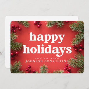 Cartes Pour Fêtes Annuelles Joyeuses Vacances Moderne Holly Berry Pine Needles