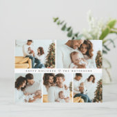 Cartes Pour Fêtes Annuelles Joyeuses Vacances Moderne Minimal Multi Photo Grid (Debout devant)