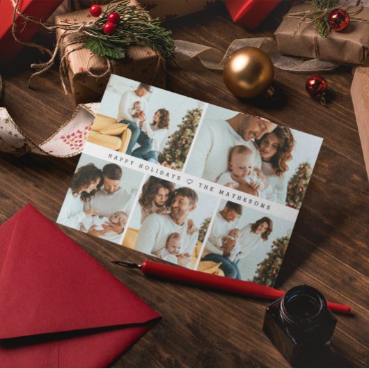 Cartes Pour Fêtes Annuelles Joyeuses Vacances Moderne Minimal Multi Photo Grid