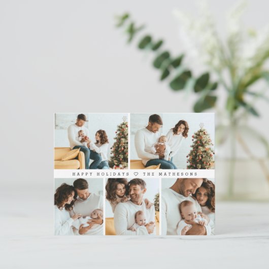 Cartes Pour Fêtes Annuelles Joyeuses Vacances Moderne Minimal Multi Photo Grid (Debout devant)