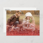 Cartes Pour Fêtes Annuelles Joyeuses vacances neige rouge (Devant / Derrière)