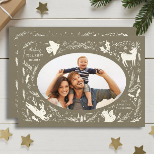 Cartes Pour Fêtes Annuelles Joyeuses vacances Noël Photo Woodland Doodle