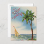 Cartes Pour Fêtes Annuelles Joyeuses vacances Palm Tree et voilier (Devant / Derrière)