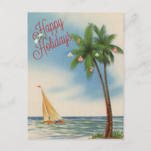 Cartes Pour Fêtes Annuelles Joyeuses vacances Palm Tree et voilier