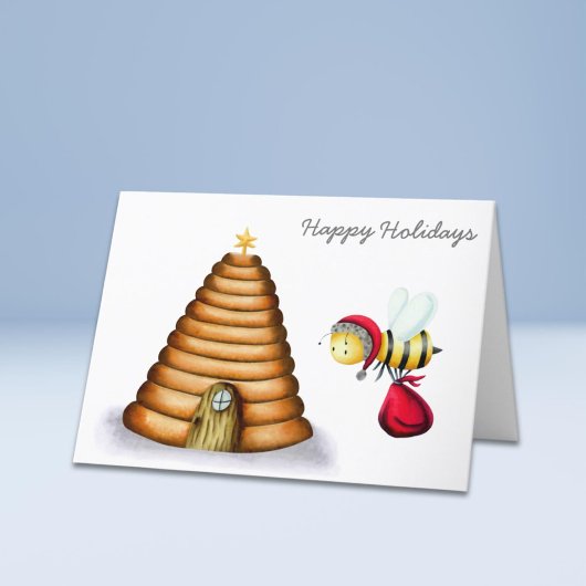 Cartes Pour Fêtes Annuelles Joyeuses vacances Père Noël Bee Beehive
