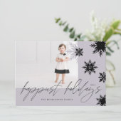 Cartes Pour Fêtes Annuelles Joyeuses vacances Périwinkle Black Snowflakes Fami (Debout devant)
