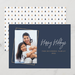 Cartes Pour Fêtes Annuelles Joyeuses vacances Photo Minimaliste Marine Gold Ho