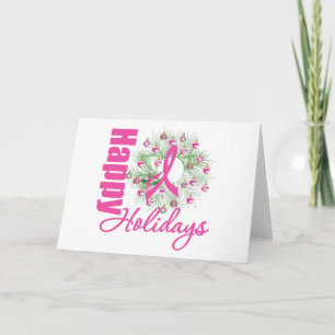 Cartes Pour Fêtes Annuelles Joyeuses vacances Pink Ribbon Wreath