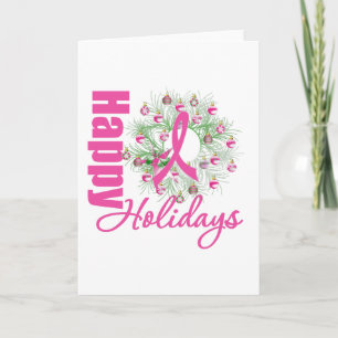 Cartes Pour Fêtes Annuelles Joyeuses vacances Pink Ribbon Wreath