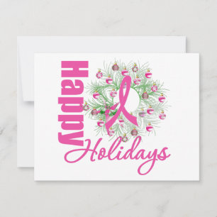 Cartes Pour Fêtes Annuelles Joyeuses vacances Pink Ribbon Wreath