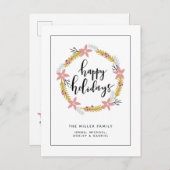 Cartes Pour Fêtes Annuelles Joyeuses Vacances Pink Wreath (Devant / Derrière)