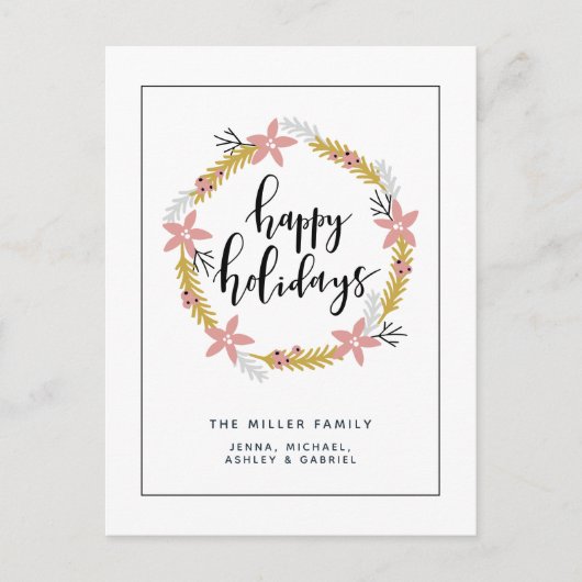 Cartes Pour Fêtes Annuelles Joyeuses Vacances Pink Wreath (Devant)