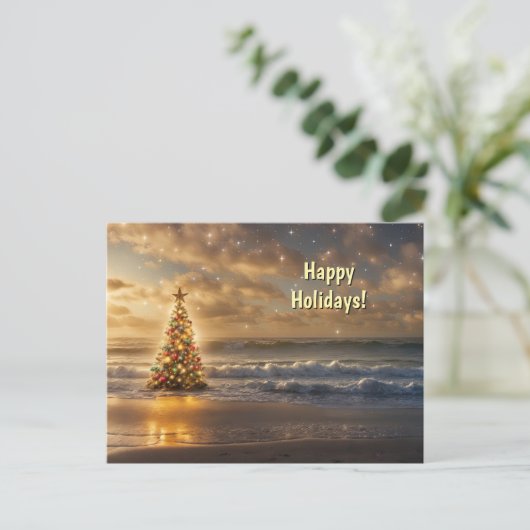 Cartes Pour Fêtes Annuelles Joyeuses vacances Plage Océan Côtier (Debout devant)