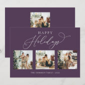 Cartes Pour Fêtes Annuelles Joyeuses vacances Purple Plum Multi Photo Collage (Devant / Derrière)