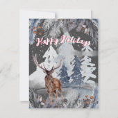 Cartes Pour Fêtes Annuelles Joyeuses vacances Reindeer hiver Aquarelle scène (Devant)