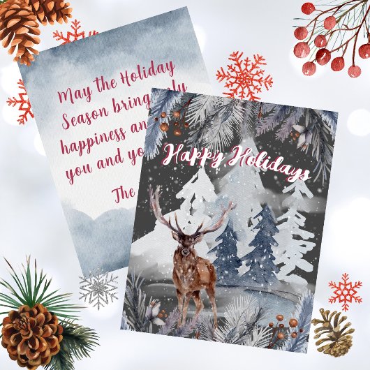Cartes Pour Fêtes Annuelles Joyeuses vacances Reindeer hiver Aquarelle scène