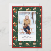 Cartes Pour Fêtes Annuelles Joyeuses Vacances Rennes Vertes Motif Floral Photo (Devant)