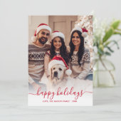 Cartes Pour Fêtes Annuelles Joyeuses vacances Rouge Script 2 Photo Noël (Debout devant)