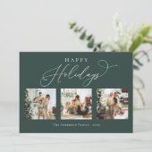 Cartes Pour Fêtes Annuelles Joyeuses vacances Rustic Green Multi Photo Collage (Debout devant)