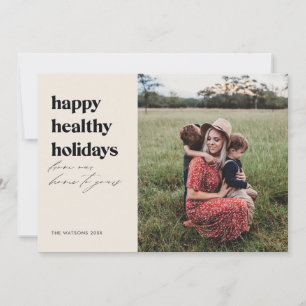 Cartes Pour Fêtes Annuelles Joyeuses Vacances saines Photo ivoire et noir