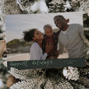 Cartes Pour Fêtes Annuelles Joyeuses vacances Script Green Christmas Photo