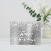 Cartes Pour Fêtes Annuelles Joyeuses vacances Silver Glittery Faux Foil (Debout devant)