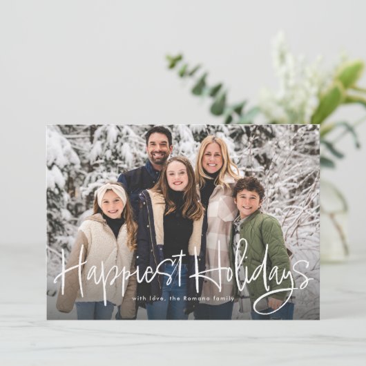 Cartes Pour Fêtes Annuelles Joyeuses vacances simple fun script photo vert (Debout devant)