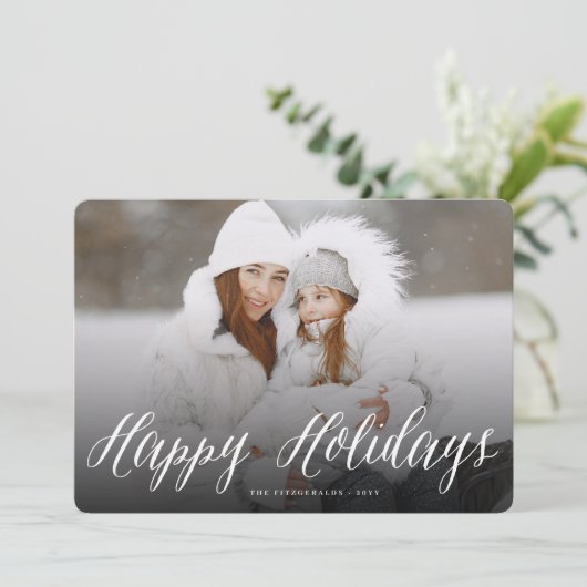 Cartes Pour Fêtes Annuelles Joyeuses vacances Simple Script blanc Photo modern (Debout devant)