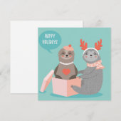 Cartes Pour Fêtes Annuelles Joyeuses vacances Sloths Holiday Card (Devant / Derrière)