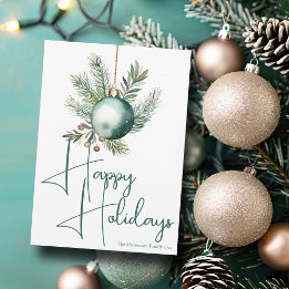 Cartes Pour Fêtes Annuelles Joyeuses Vacances tendance Vert Aquarelle Ornement