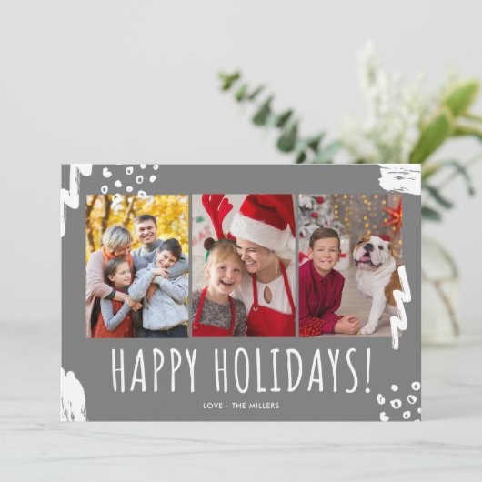 Cartes Pour Fêtes Annuelles Joyeuses vacances Trois photos Noël de famille (Debout devant)