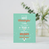 Cartes Pour Fêtes Annuelles Joyeuses Vacances Turquoise Blanc & Orange Design (Debout devant)