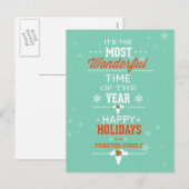 Cartes Pour Fêtes Annuelles Joyeuses Vacances Turquoise Blanc & Orange Design (Devant / Derrière)