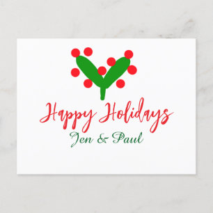 Cartes Pour Fêtes Annuelles Joyeuses vacances vert rouge nom du couple vert fe