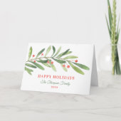 Cartes Pour Fêtes Annuelles Joyeuses Vacances Vert Rouge Végétation d'hiver (Devant)