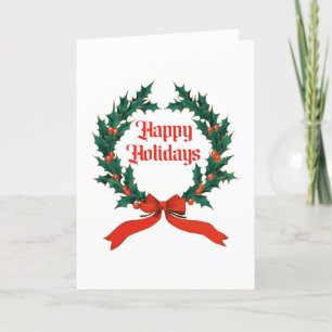 Cartes Pour Fêtes Annuelles Joyeuses vacances Vintage Holly Noël Wreath
