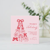 Cartes Pour Fêtes Annuelles Joyeuses vacances Whimsical Bow rose rouge (Debout devant)