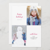 Cartes Pour Fêtes Annuelles Joyeuses vacances White Snowy Minimal Photo de fam (Devant / Derrière)