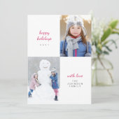 Cartes Pour Fêtes Annuelles Joyeuses vacances White Snowy Minimal Photo de fam (Debout devant)