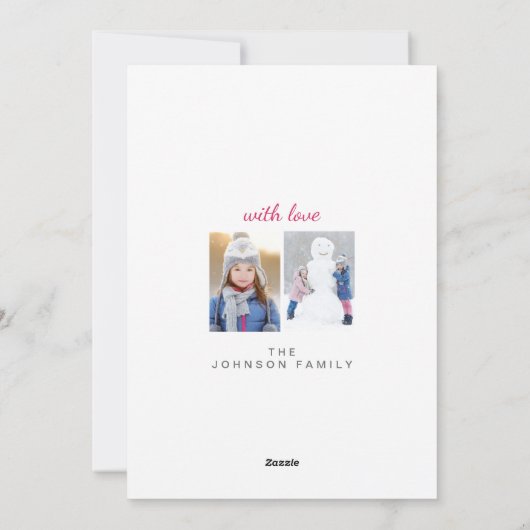 Cartes Pour Fêtes Annuelles Joyeuses vacances White Snowy Minimal Photo de fam (Dos)