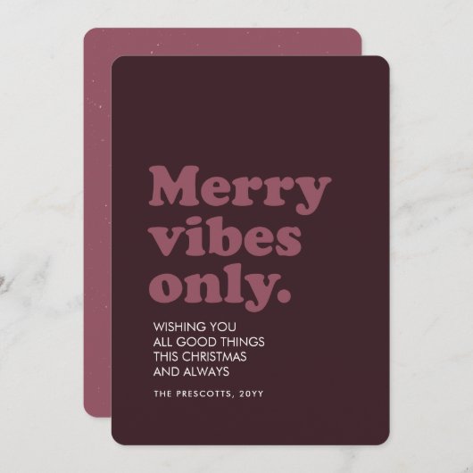 Cartes Pour Fêtes Annuelles Joyeuses vibes seulement fun rétro prune Noël (Devant / Derrière)