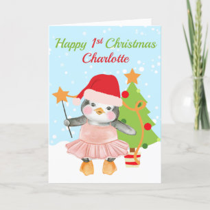 Cartes Pour Fêtes Annuelles Joyeux 1er Noël Pingouin Ballerina