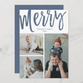 Cartes Pour Fêtes Annuelles Joyeux, 3 Photo, Texte/Photo sur le dos, Bleu (Devant / Derrière)