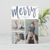 Cartes Pour Fêtes Annuelles Joyeux, 3 Photo, Texte/Photo sur le dos, Bleu (Debout devant)